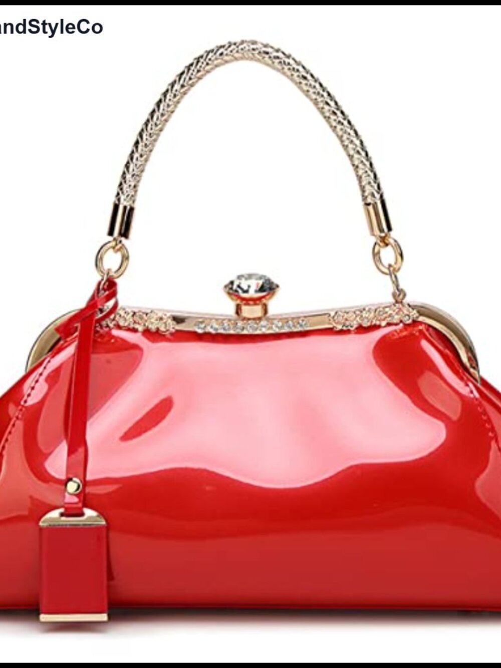 Glossy Faux Leather Satchel Handbag Top Handle Tote Crossbody
